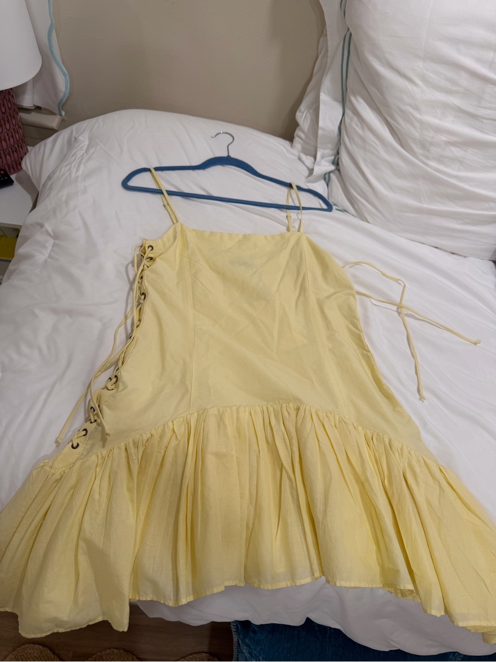 Zara Pale Yellow Lace-Up Mini Sundress